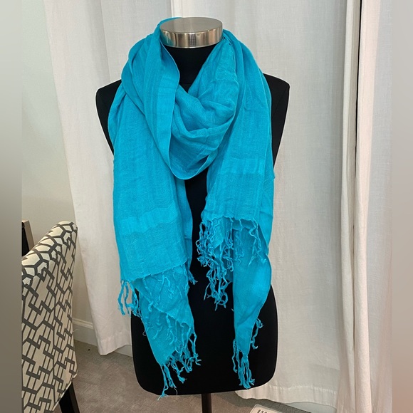 Cerulean Blue Fringe Oversized Long Lightweight Scarf - Picture 1 of 4